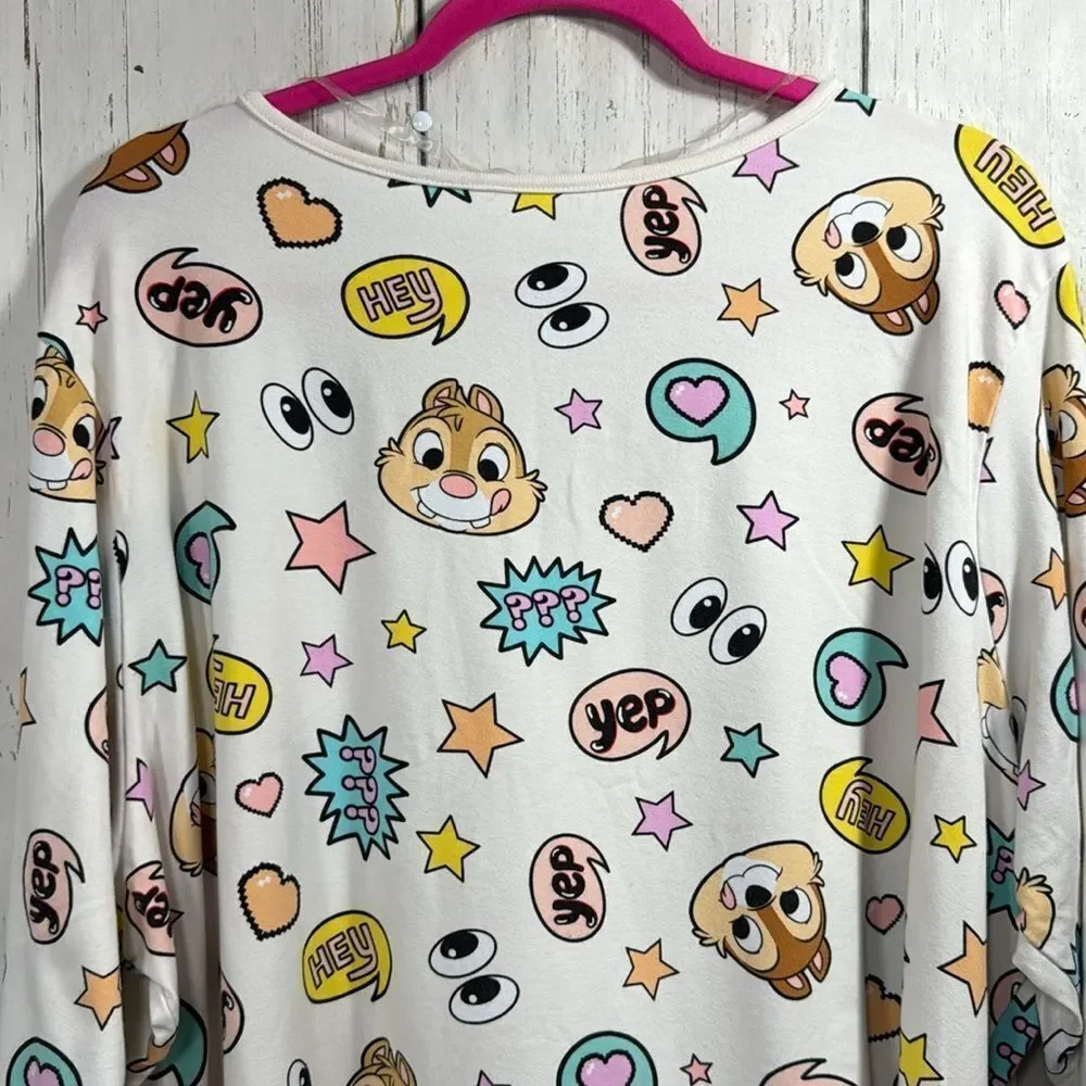 Disney Chip And Dale Graphic Organic Cotton Blend Long Sleeve Pastel Pajama Top